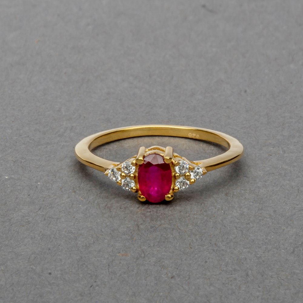 Gold Plated Sterling Silver Ring With Ruby And White Cz